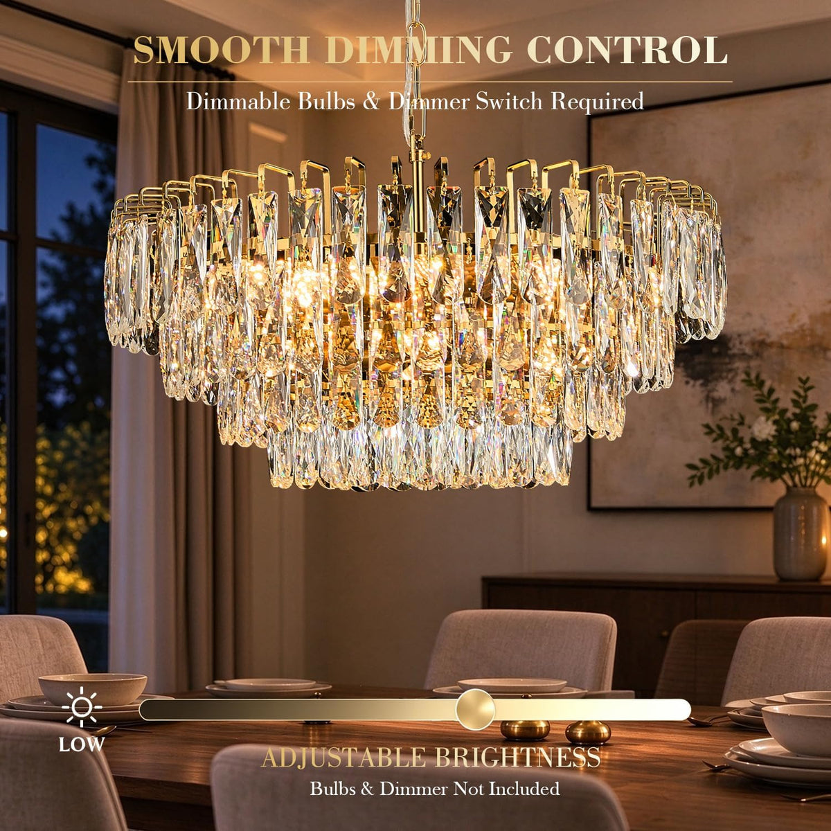 Gold Round Crystal Chandelier, 20 Inch 8-Light Raindrop Pendant Light