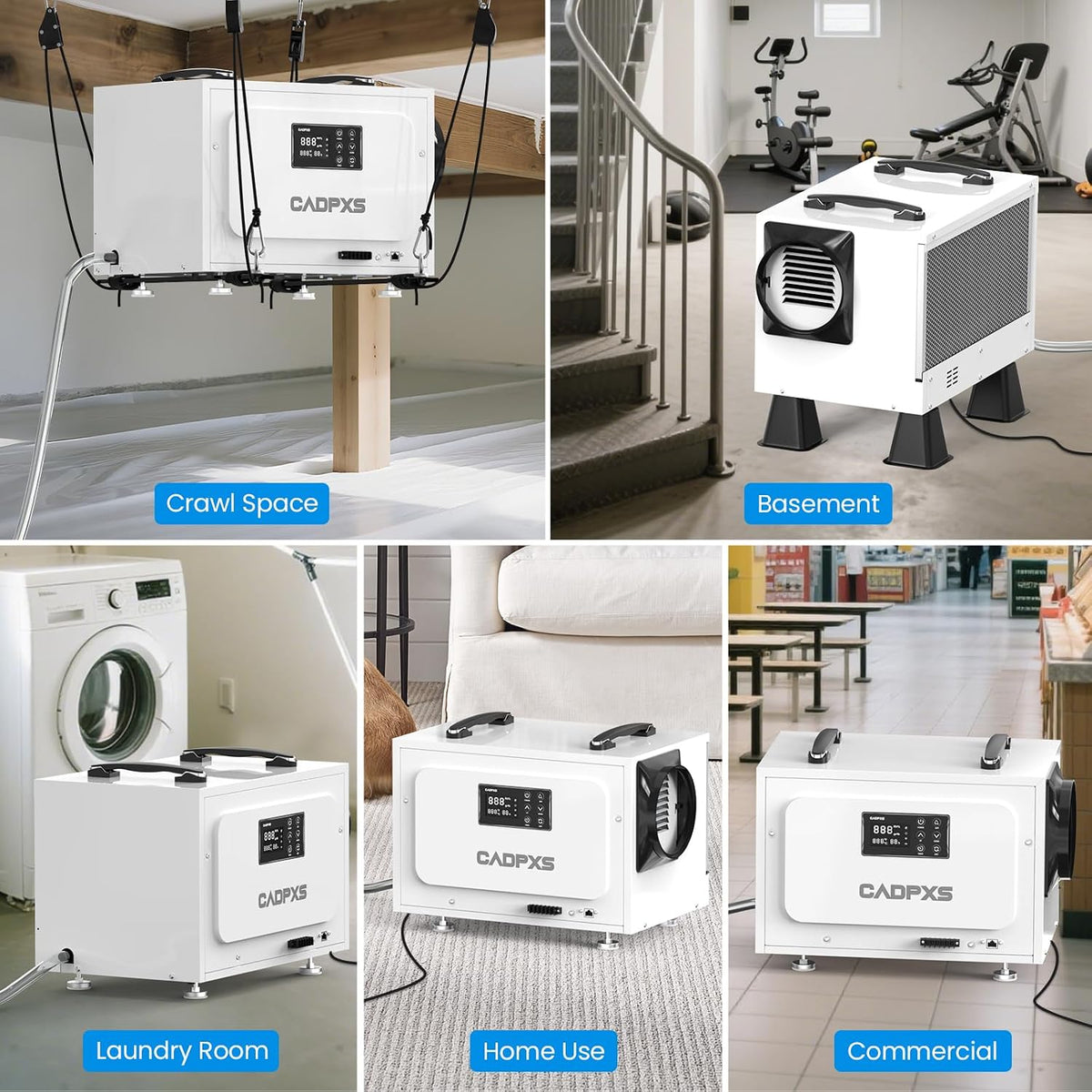CADPXS 125 Pints Crawl Space Dehumidifier, Commercial Dehu with Drain Hose