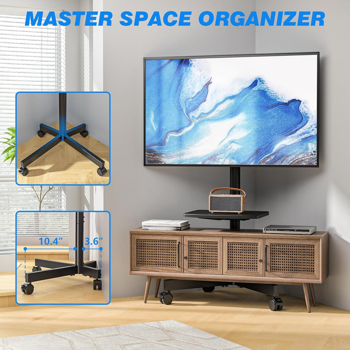 Rfiver Rolling TV Stand with Shelf for 23-65 inch TVs up to 88lbs