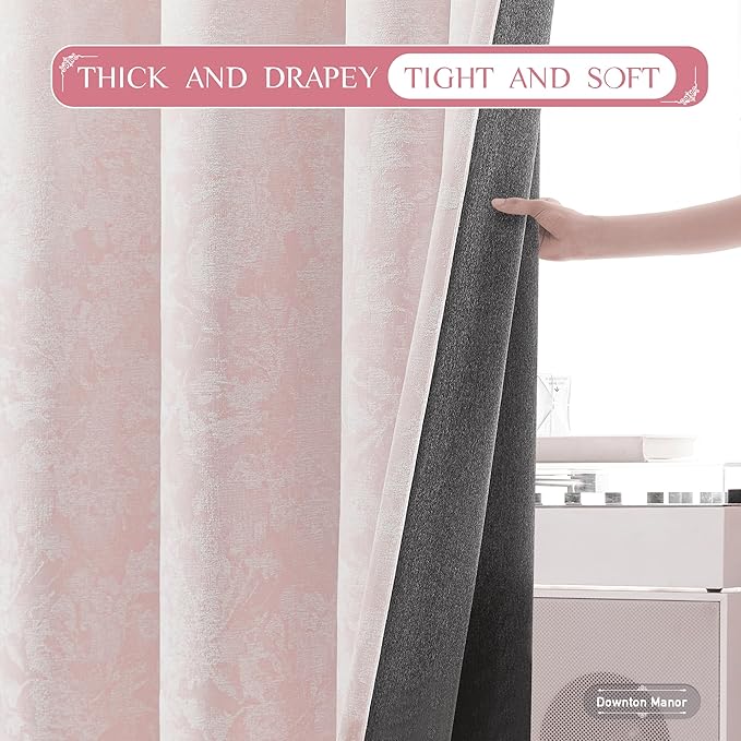 Beauoop Pink Floral Jacquard Blackout Curtains 90 Inches Long 2 Panels