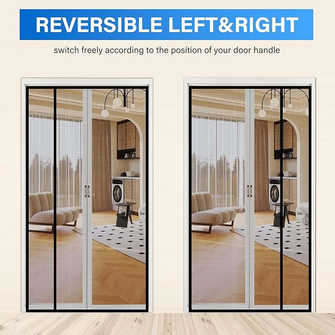 Magnetic Screen Door Mesh Left Right Side Opening Upgraded PET Material Mesh