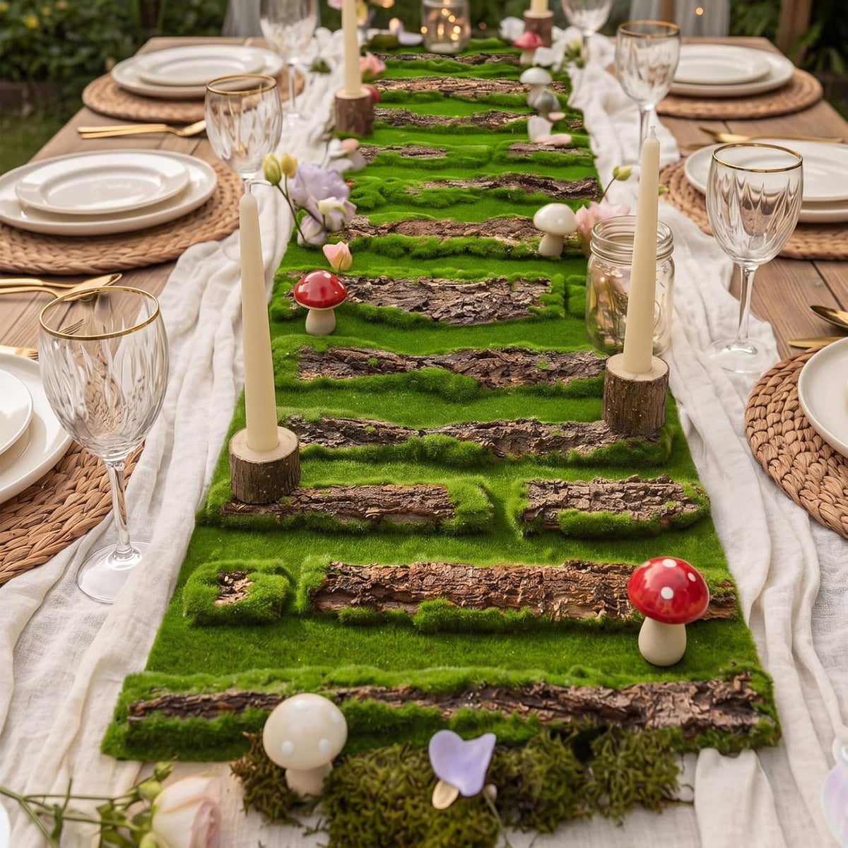 1 Pcs Fake Moss Bark Table Runner Halloween Enchanted Forest