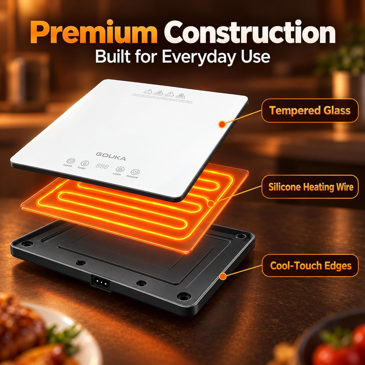 GOUKA Food Warmer Trays for Parties Buffet, Sizzling Ham & Mashed Potatoes