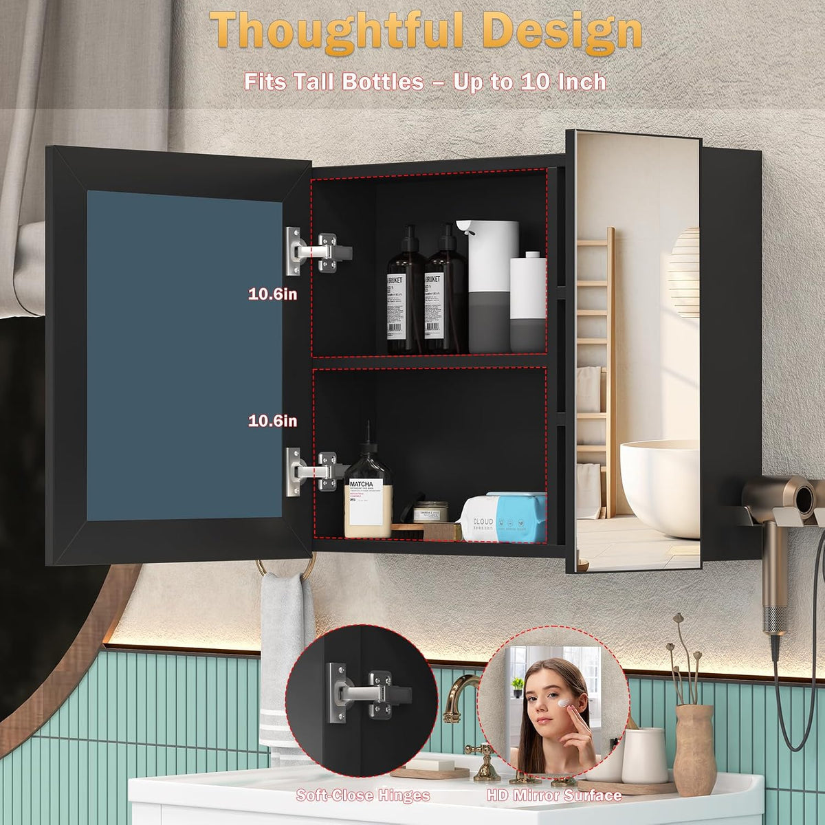 Umeiga 36x24 Medicine Cabinet Mirror with Storage, Pre-Assembled Medicine Cab...