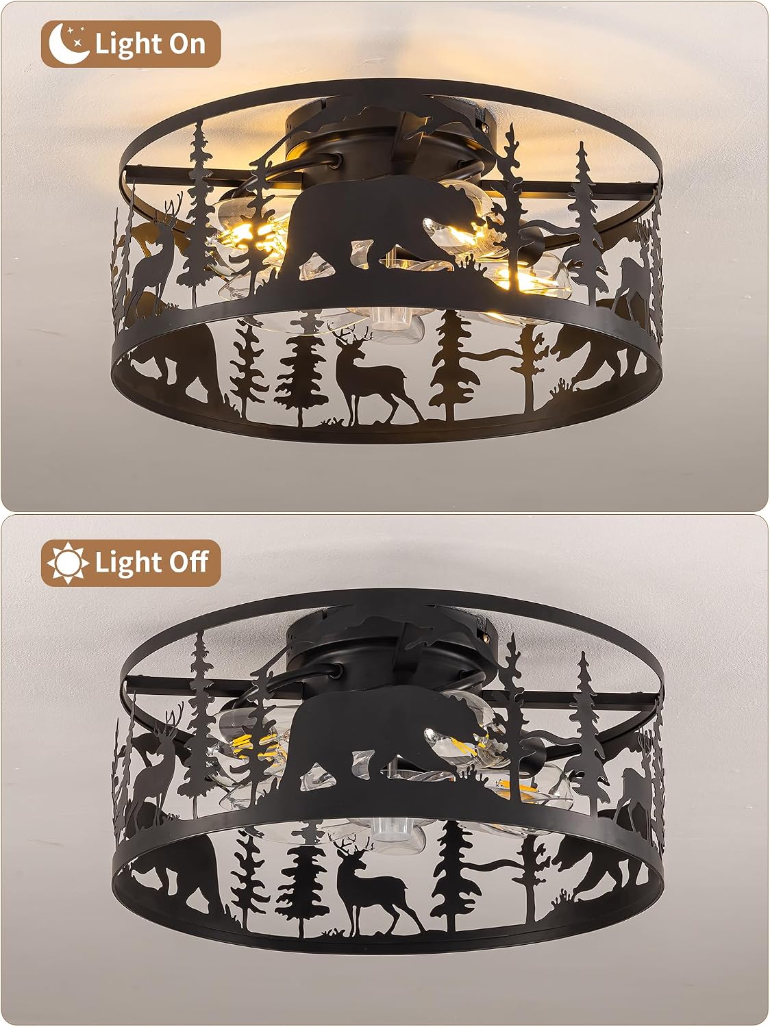 Farmhouse Caged Ceiling Fan with Light,Rustic Fandelier Flush Mount