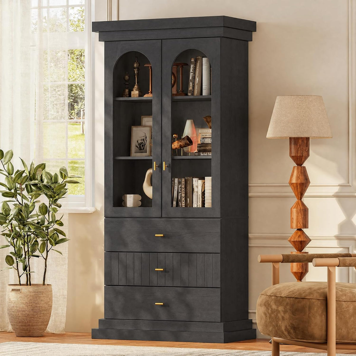 Vyre 71" Modern Tall Bookcase and Bookshelf, Triple Half Open Storage Ca...