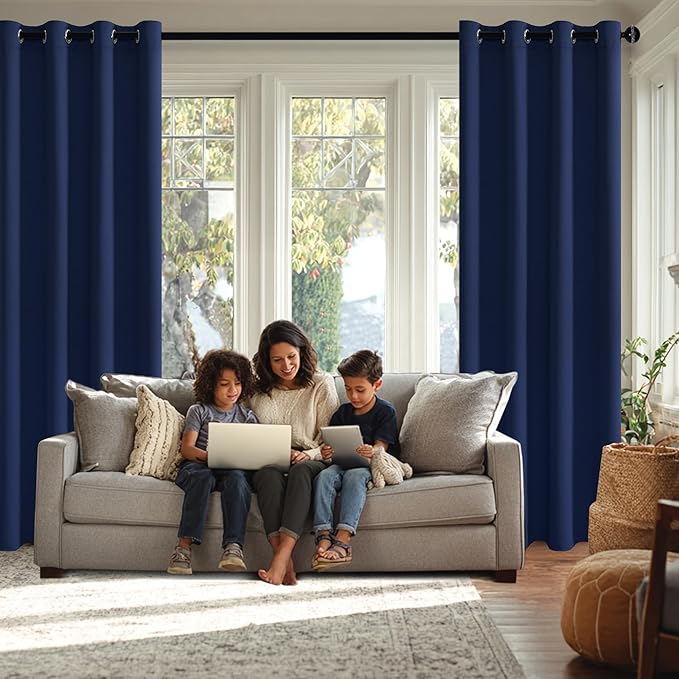 JIUZHEN Navy Blue Blackout Curtains (Set of 2)