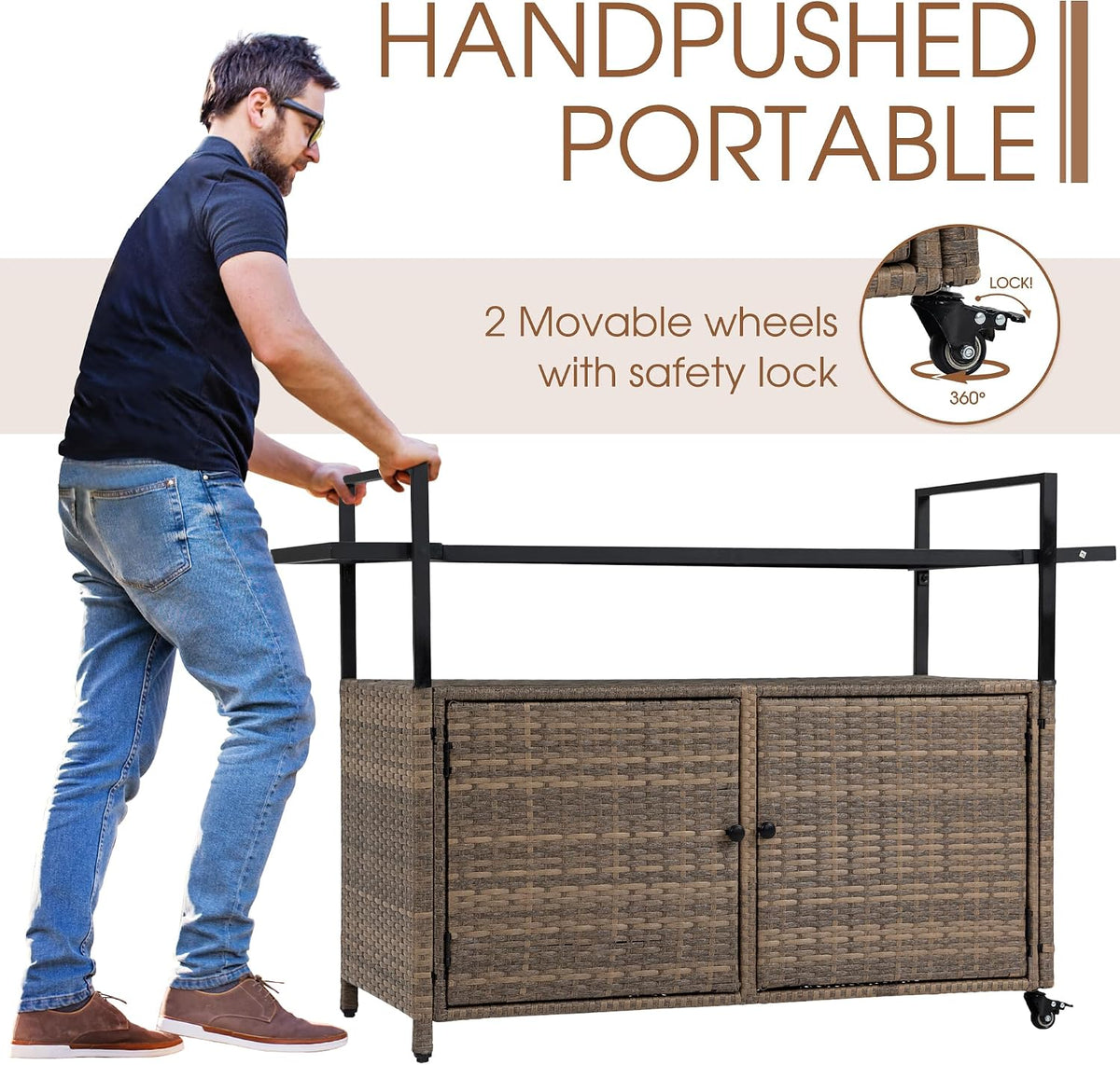 Outdoor Bar Cart Table, Brown