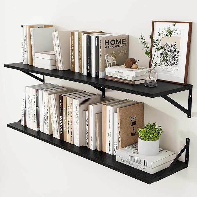 Heimlove Black Deep Floating Shelves (Set of 2)