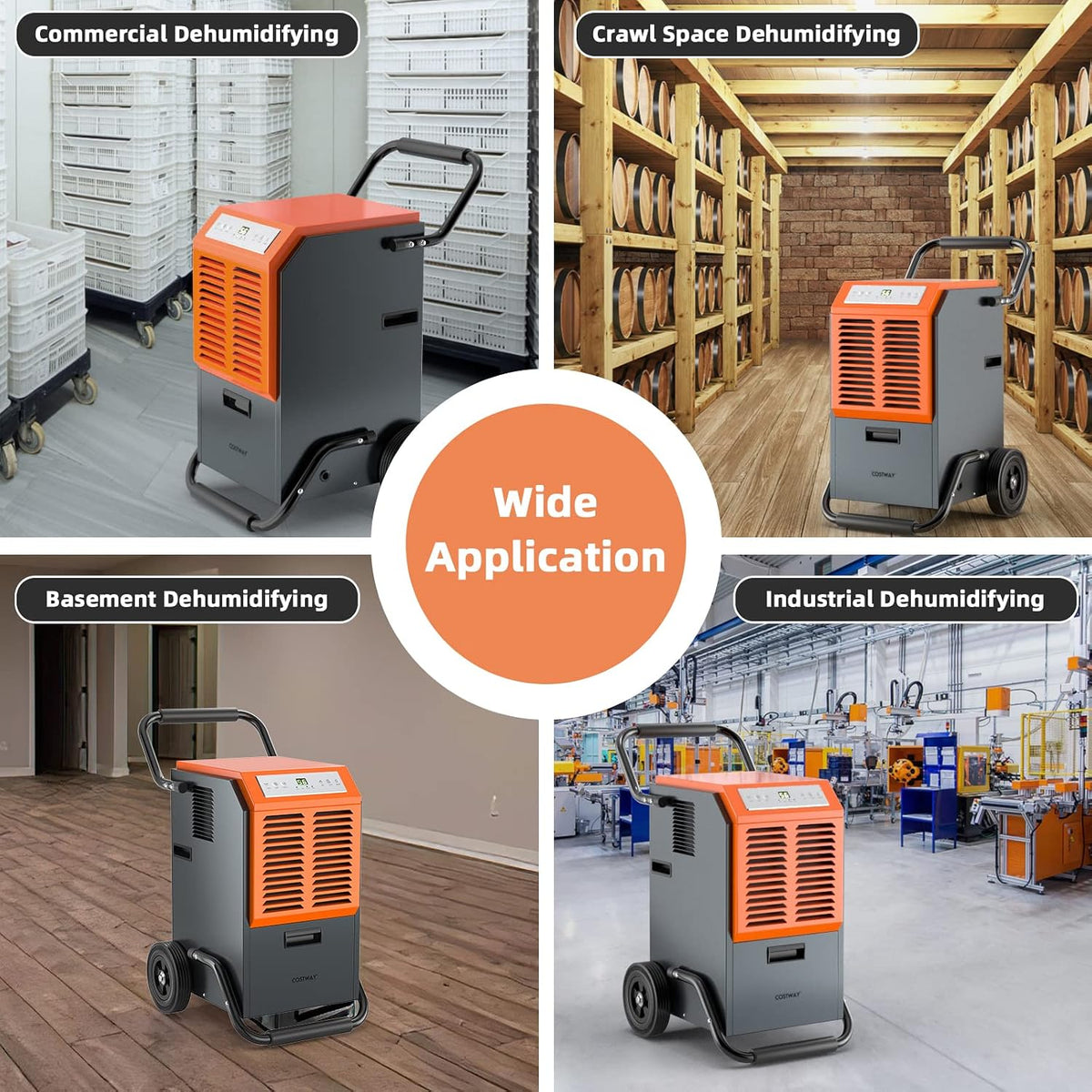 COSTWAY 163 Pints Commercial Dehumidifier (Orange)