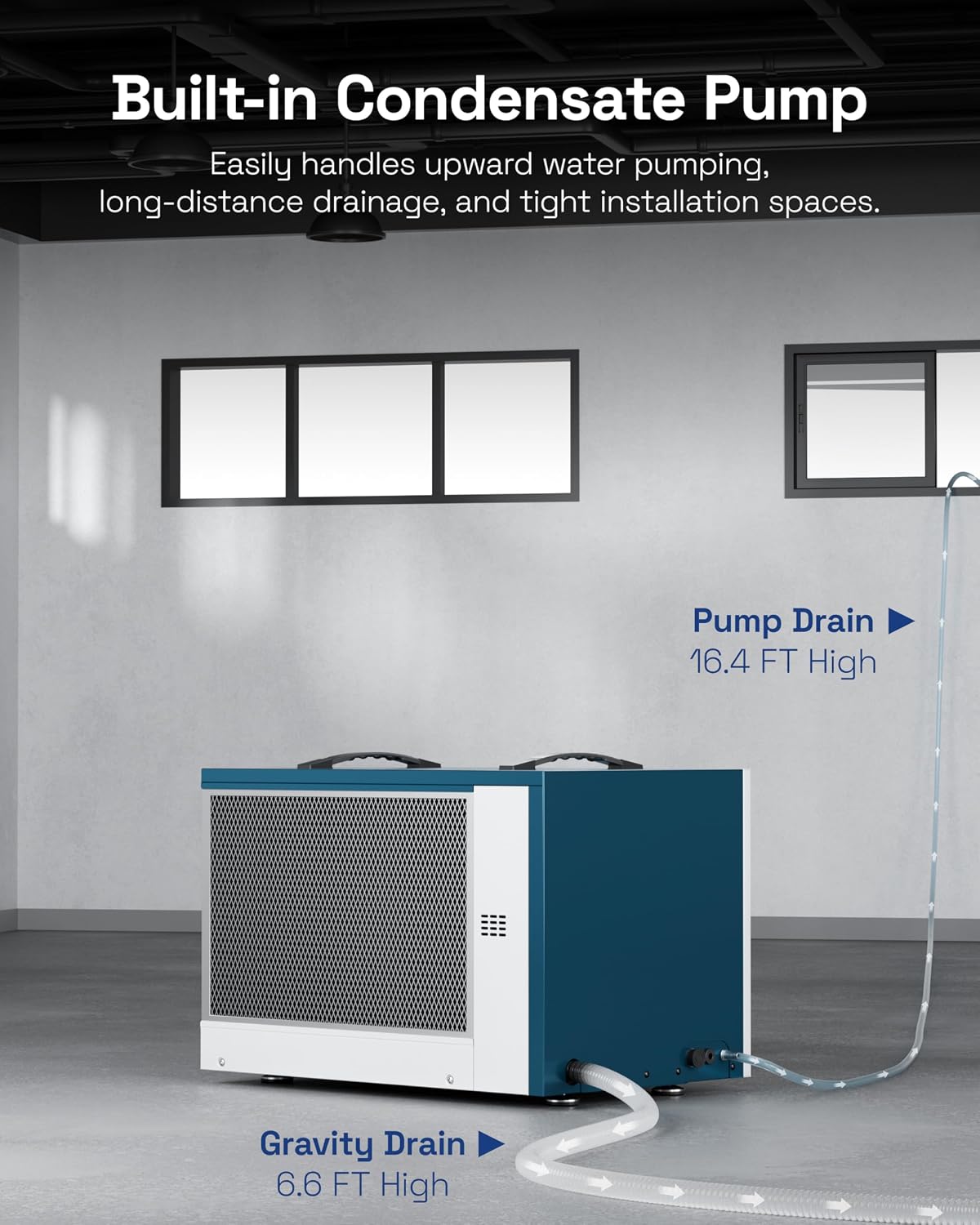 HBN Crawl space Dehumidifier 125 Pints with Pump and Drain Hose, Industrial D...