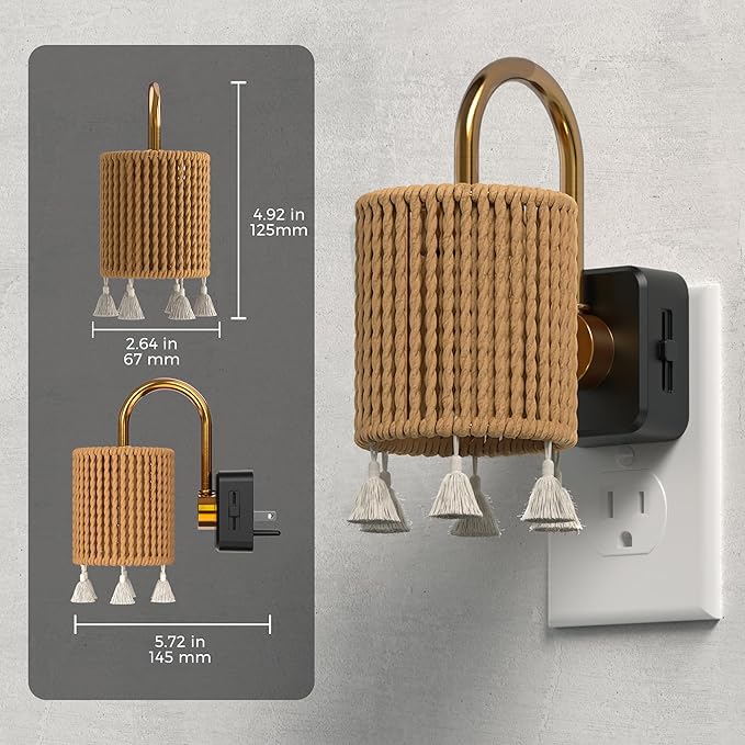L LOHAS LED Night Lights Plug into Wall, 2 Pack Boho Fabric Cylinder Night Light