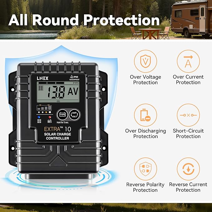 Solar Charge Controller Waterproof, 10A Solar Panel Regulator