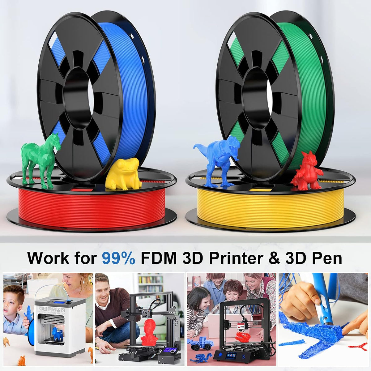 ENTINA 4 Colors PLA 3D Printer Filament Bundle, PLA Filament 1.75 mm for 3D P...