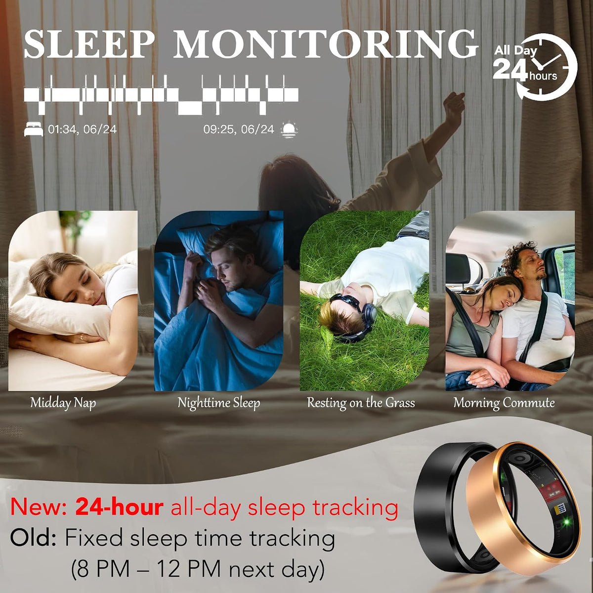 Smart Health Ring Fitness Tracker for Men Women, New RG 7