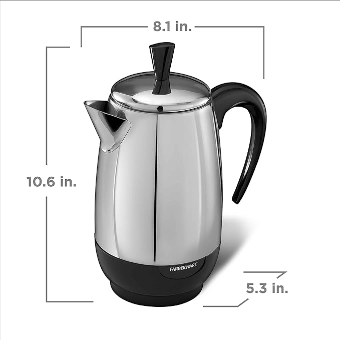 Farberware Electric Coffee Percolator, Stainless Steel Basket, Automatic Keep