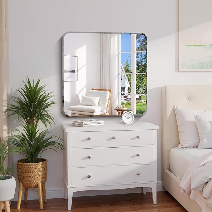 CILIBER Beveled Mirror 30"x30", Square Frameless Bathroom Mirror Ro...