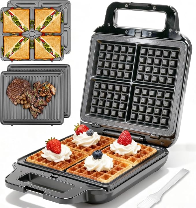 Belgian Waffle Maker with Removable Plates, Waflera Electrica, Large Waffle Iron