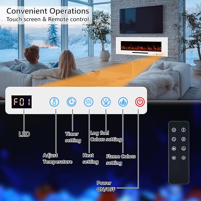 50" Electric Fireplace, Recessed & Wall Mounted Fireplace Heater 13 ...
