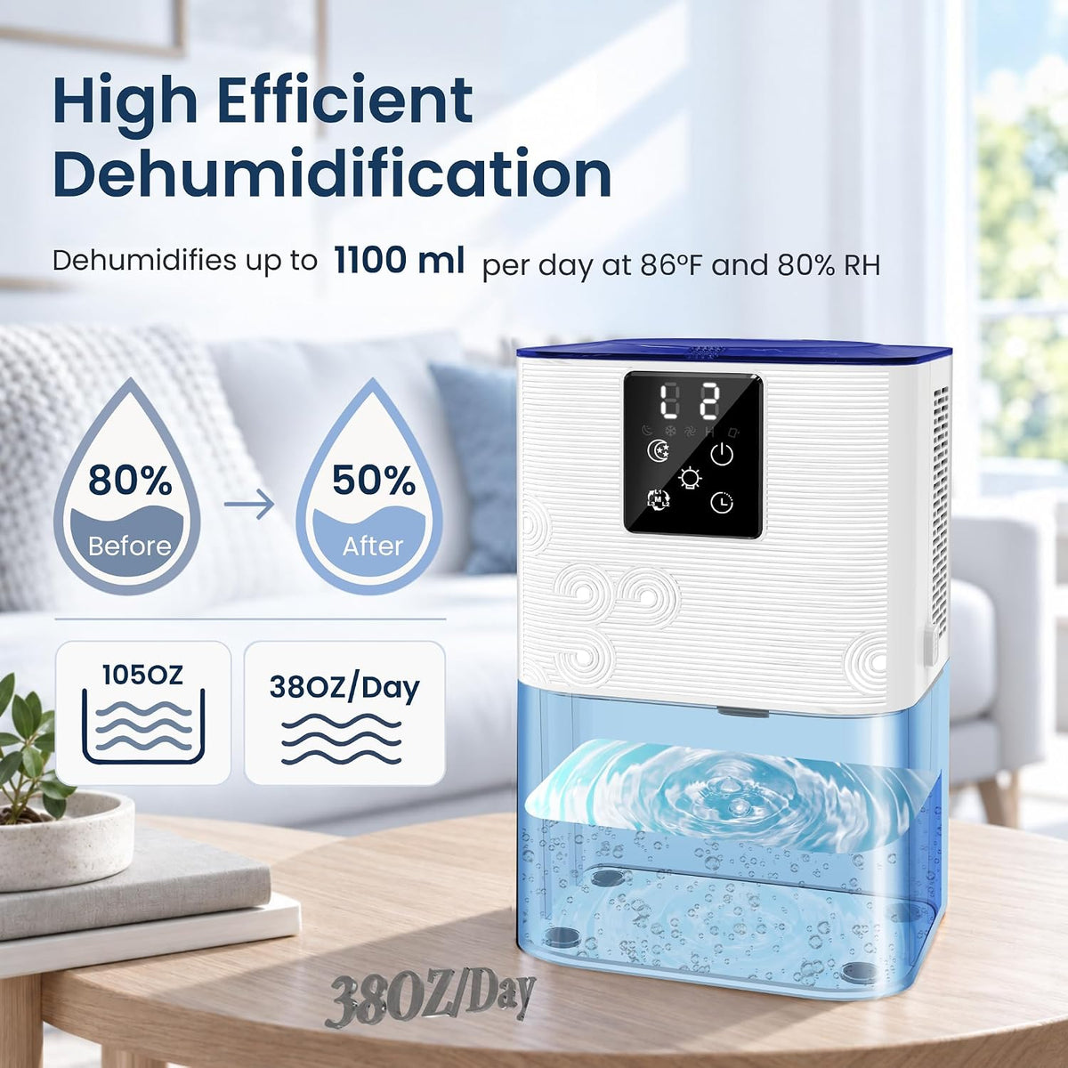 MTOX Dehumidifier for Home, 1000 Sq Ft, 3L Water Tank with Auto Shut-Off