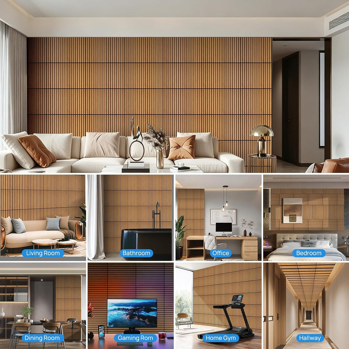 Self-Adhesive Acoustic Wall Panels, Wood Grain Sound Absorbing Panels, Teak