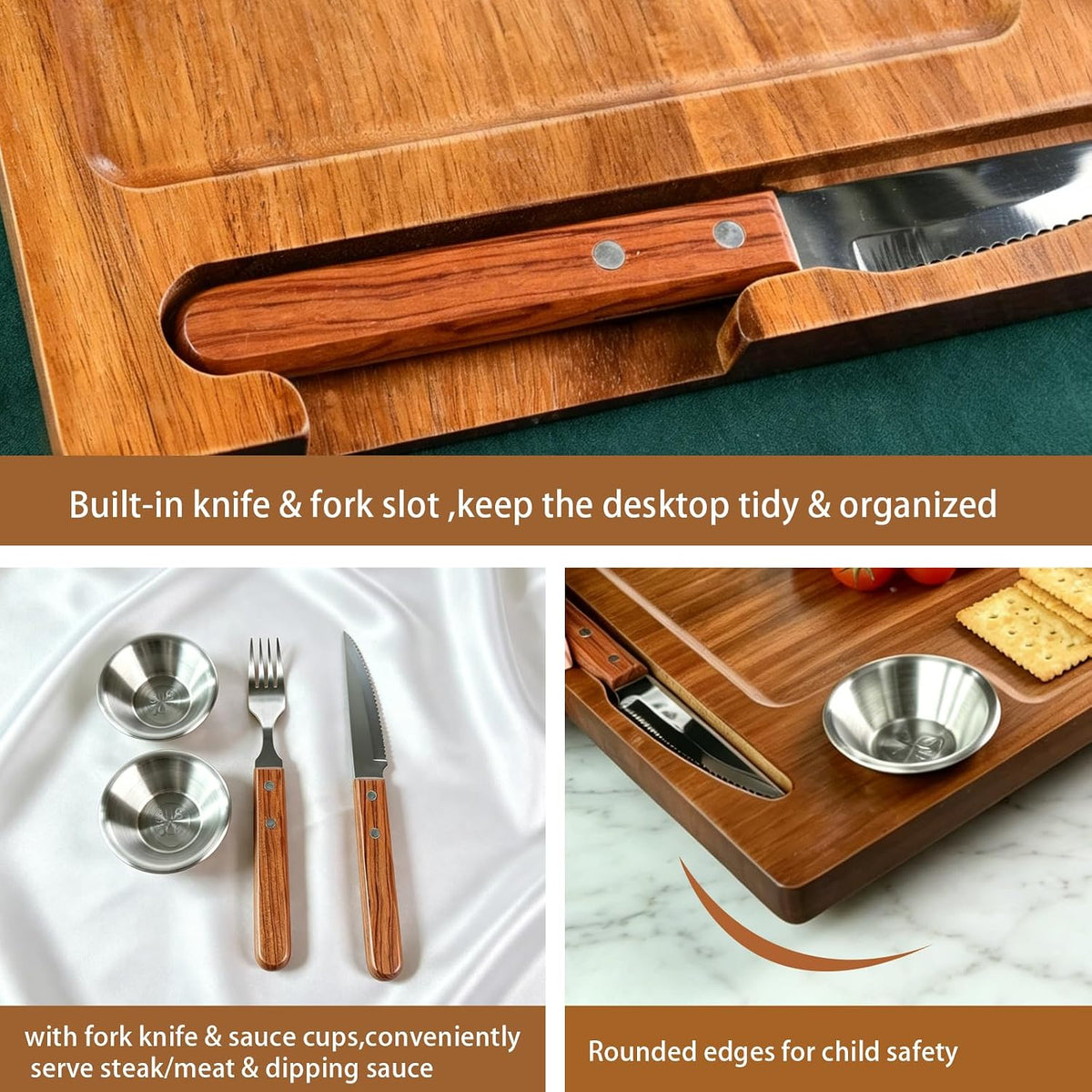 Acacia Wooden Steak Board Set Carnivore Cutting Board Plate for Eating