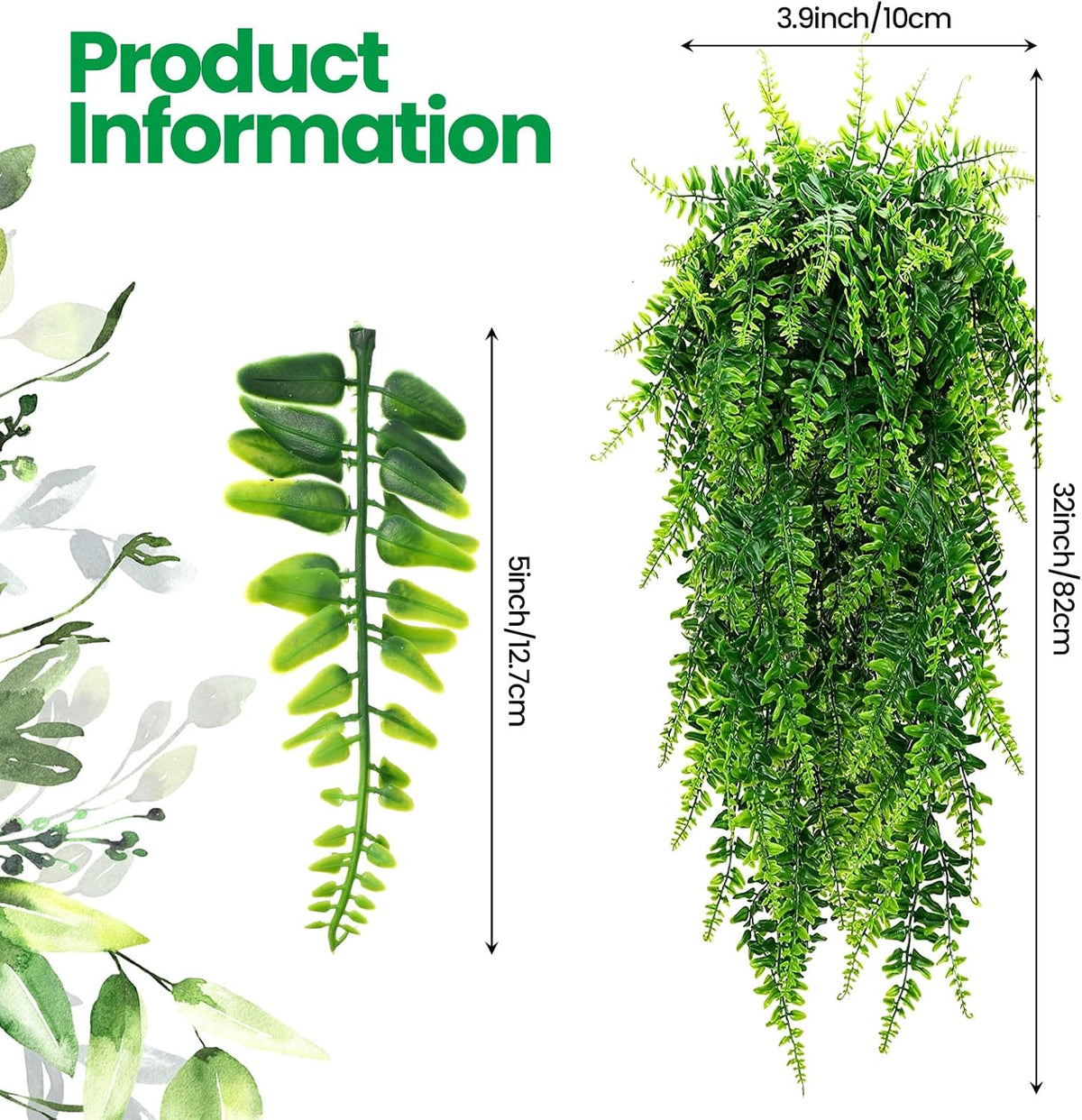 20 Pcs Artificial Hanging Plants Boston Ferns 32 Inch Plastic