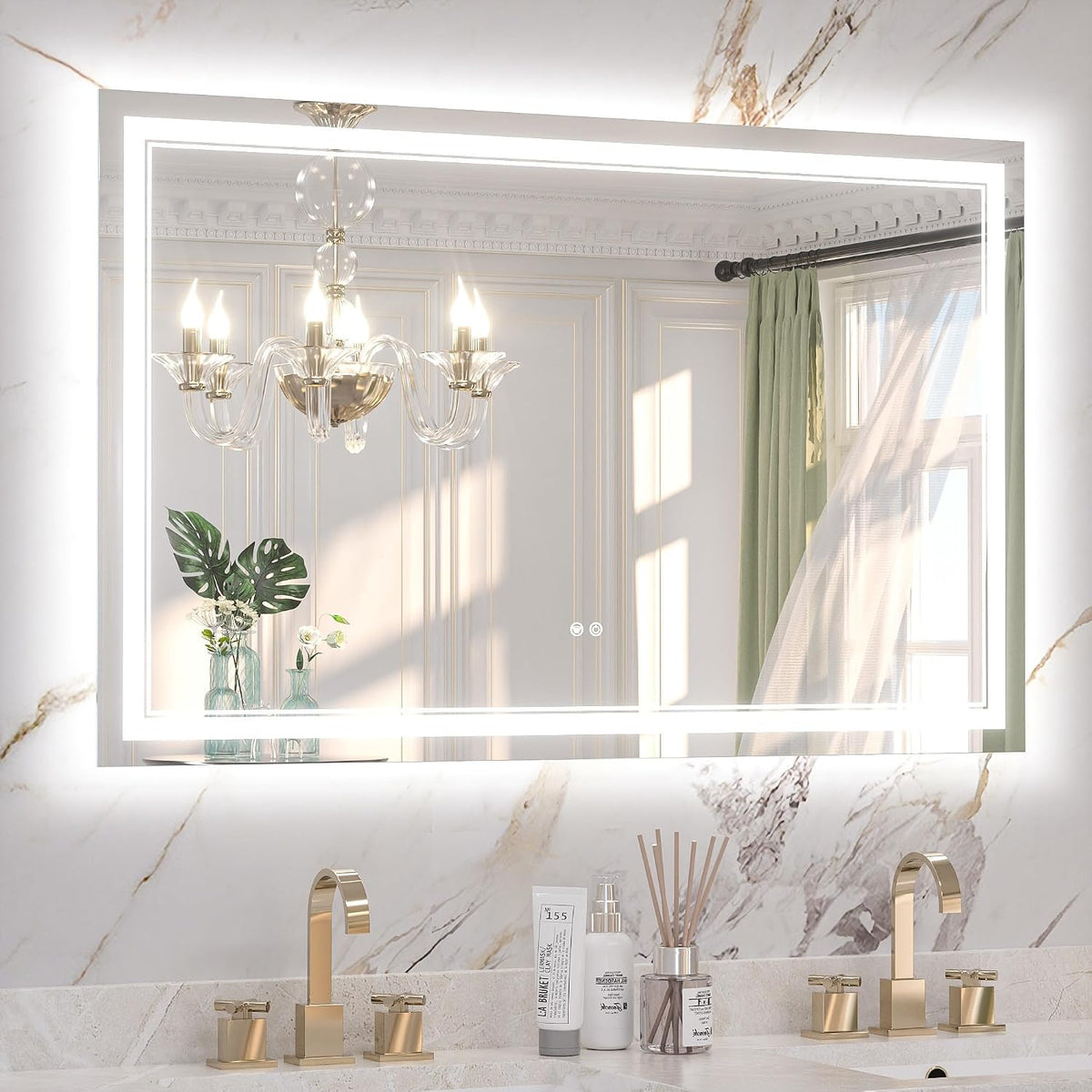Keonjinn 48" x 30" LED Mirror for Bathroom, Front & Backlit, Te...
