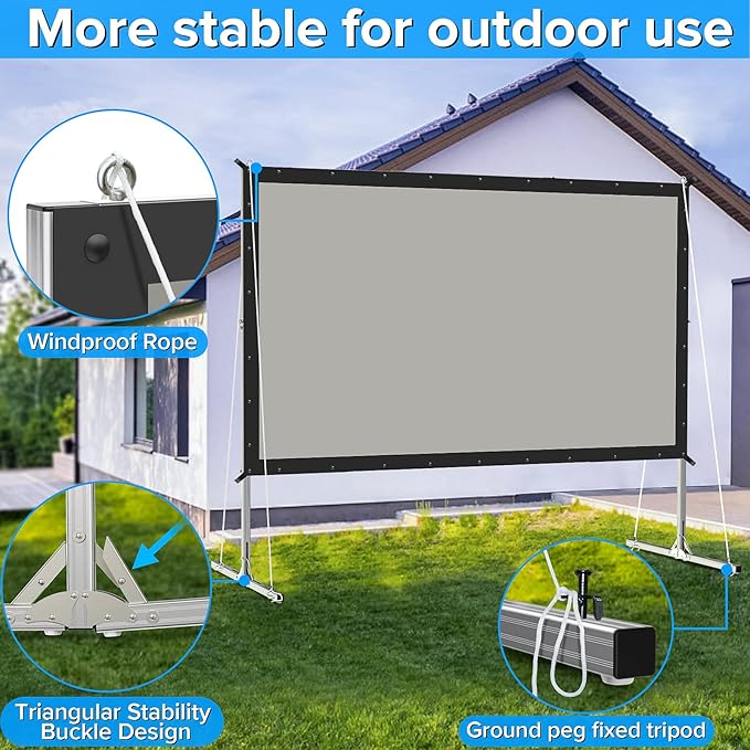 Projector Screen and Stand, JWSIT 120 inch Outdoor Movie Screen-Upgraded 3