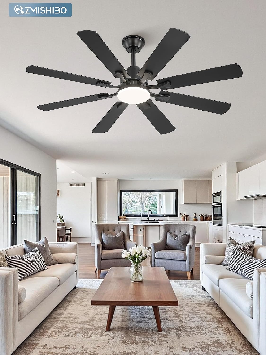 ZMISHIBO 52 inch Ceiling Fan with Light and Remote, Black