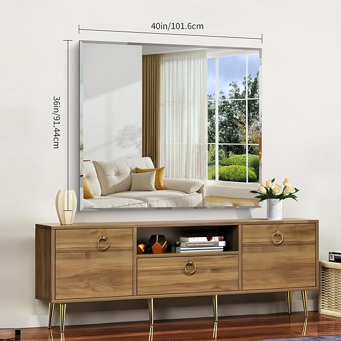 CILIBER Beveled Bathroom Mirror, 36x40 Inch Large Bathroom Mirrors