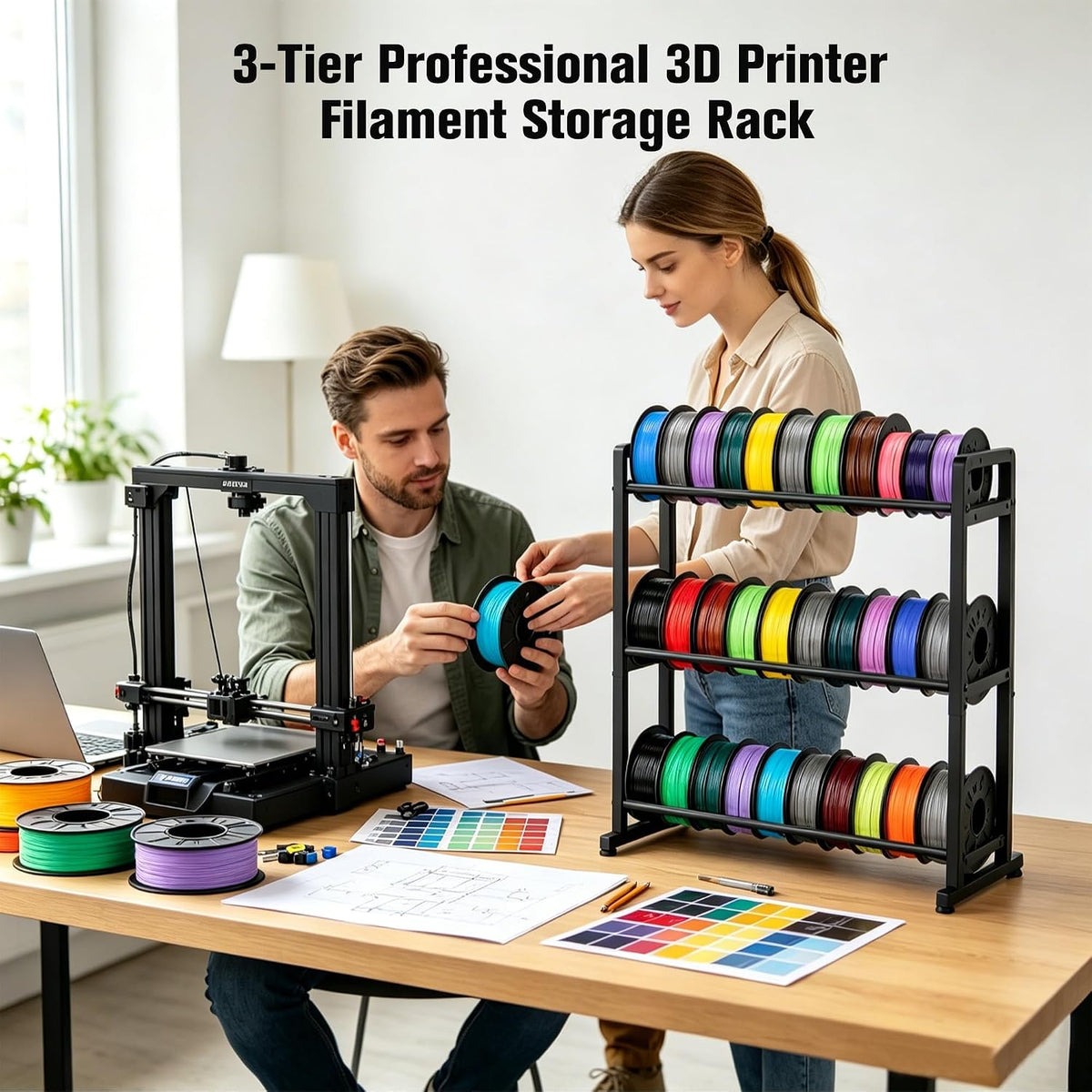 facka 3D Printer Filament Storage Rack, 3-Tier Metal Filament Spool Holder