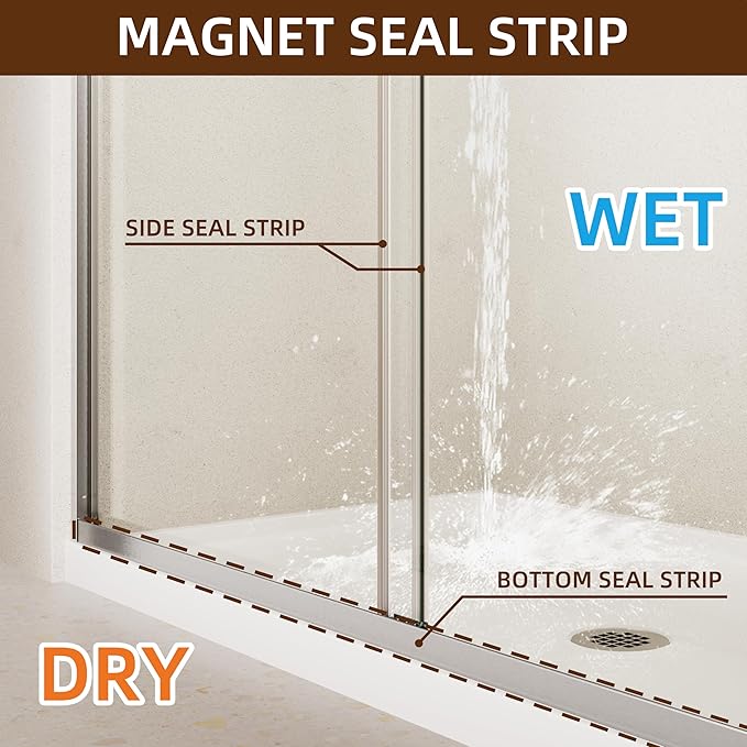 Shower Door, 56-60" W x 70" H Semi-Frameless Double Sliding Glass S...