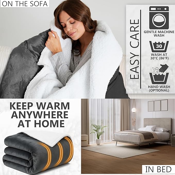 Heated Blanket Electric Luxurious Fleece Queen Blanket, 9 Heat Settings &...