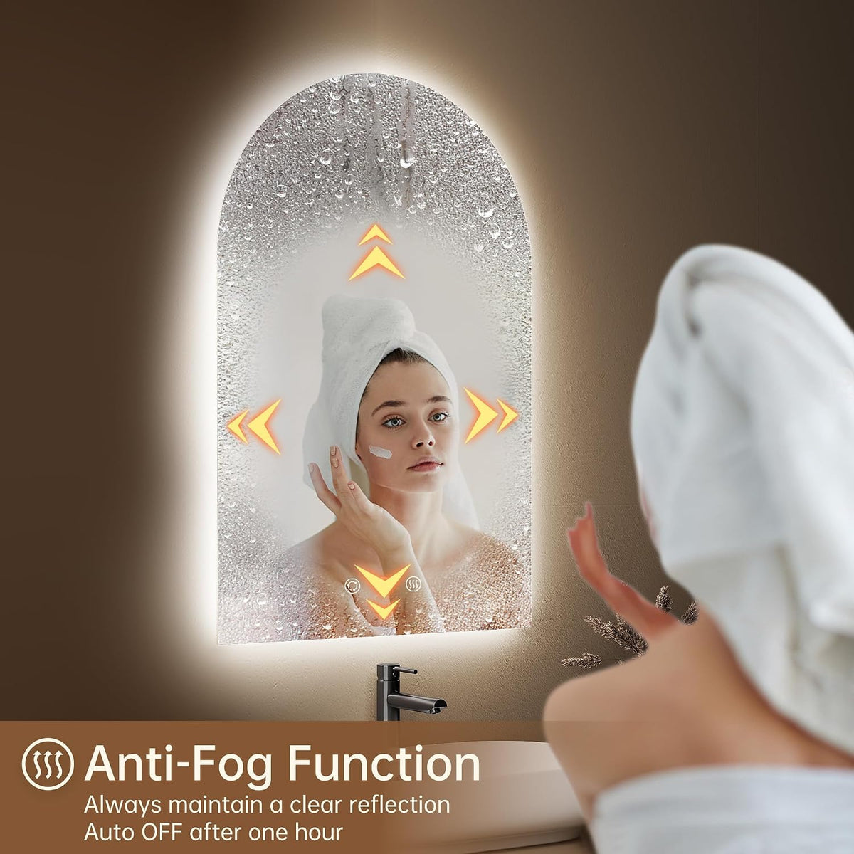 24"x36" Arched LED Lighted Bathroom Mirror with Lights | Fogless, D...