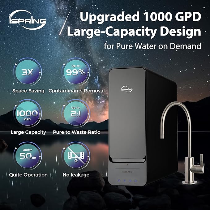 iSpring RO1000-ORB Tankless Reverse Osmosis Water Filtration System, 1000 GPD