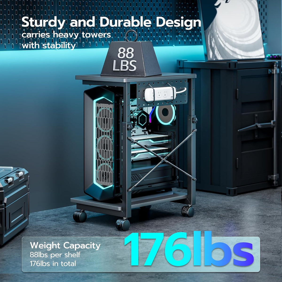 ARES WING Height Adjustable Computer Tower Stand Fits 21.7"-33.5"