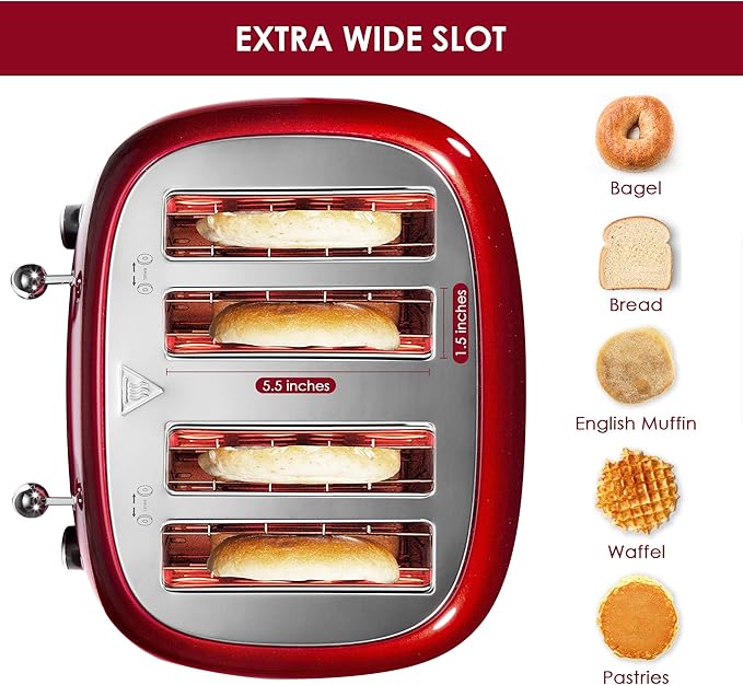 Roter Mond 4 Slice Toaster Retro Stainless Steel