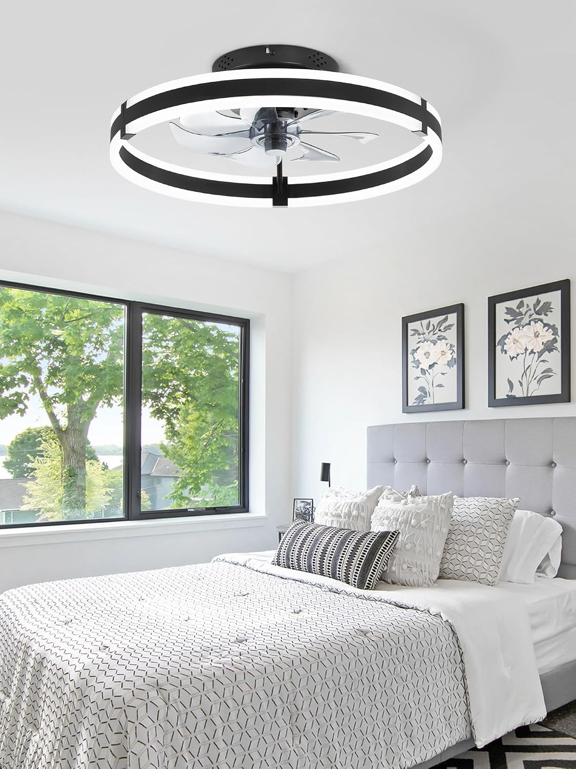 ZMISHIBO Low Profile 19.7'' Ceiling Fans with Lights and Remote, Black