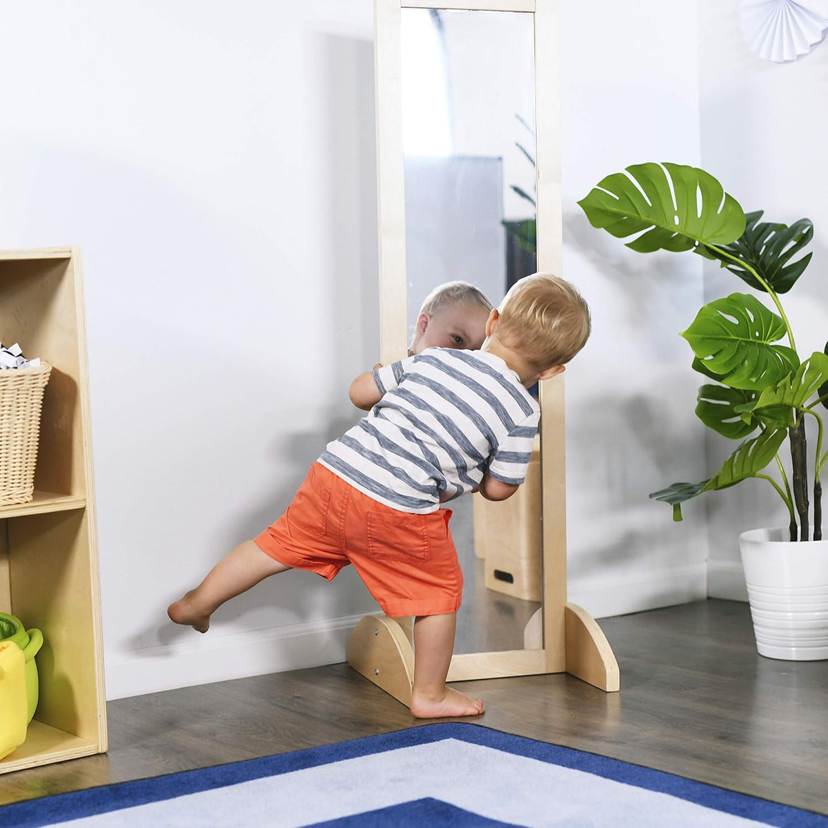 ECR4Kids Double-Sided Wooden Bi-Directional Mirror, Montessori, Natural | Dur...