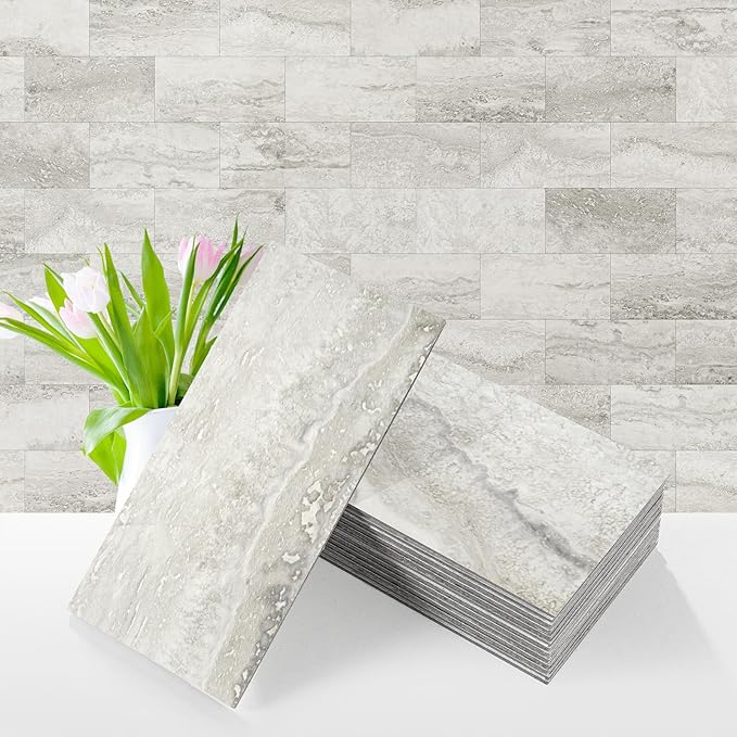 Vamos Tile 100-Piece Matt Beige Mixed Grey Slate Peel and Stick Backsplash