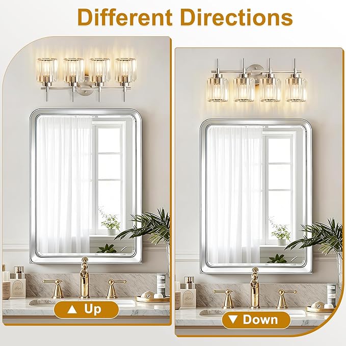 EJIAXIN Crystal Bathroom Vanity Lights, 4 Light Bath Mirror Light Brushed