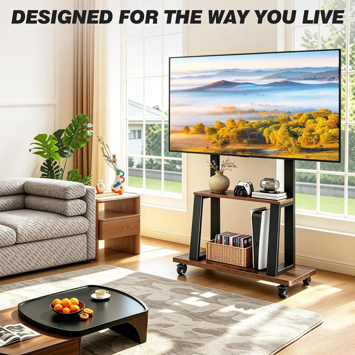 Mobile TV Cart for 37"-75" TVs, Heavy Duty Rolling Stand with Wheels