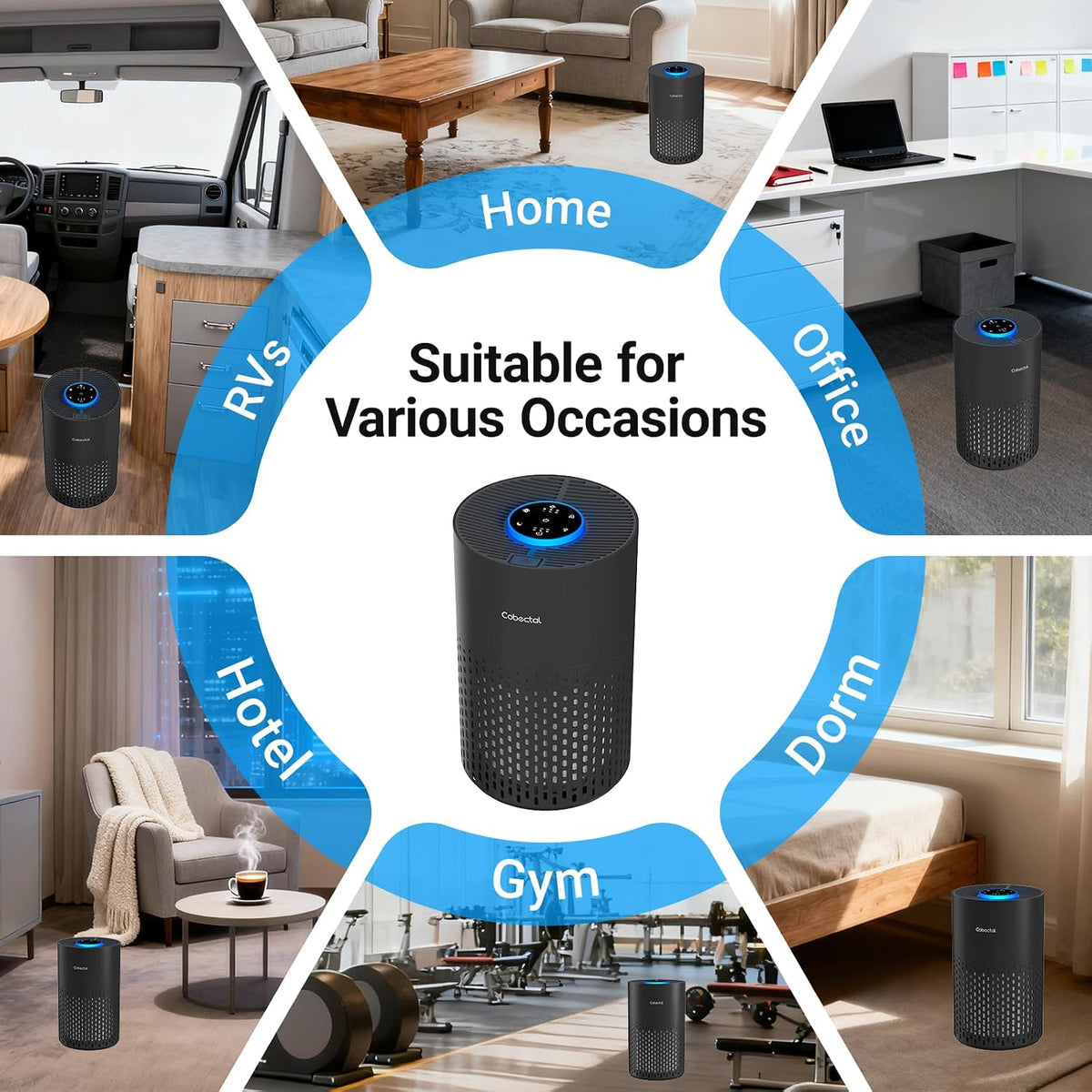2 Pack Cobectal Air Purifiers for Home Bedroom with 3-in-1 Filter, Black