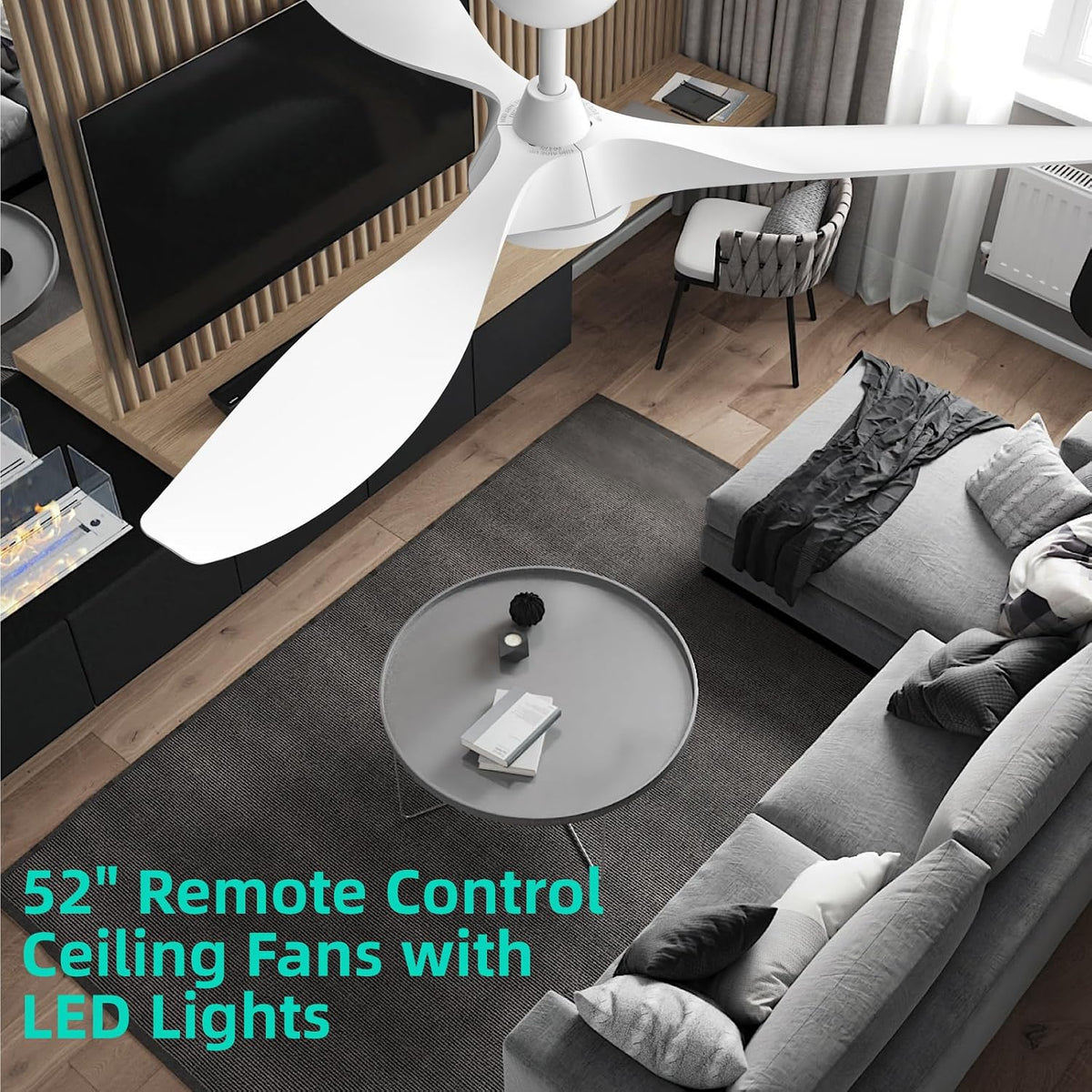 Roomratv 52 Inch White Ceiling Fans with Lights and Remote, Large Airflow