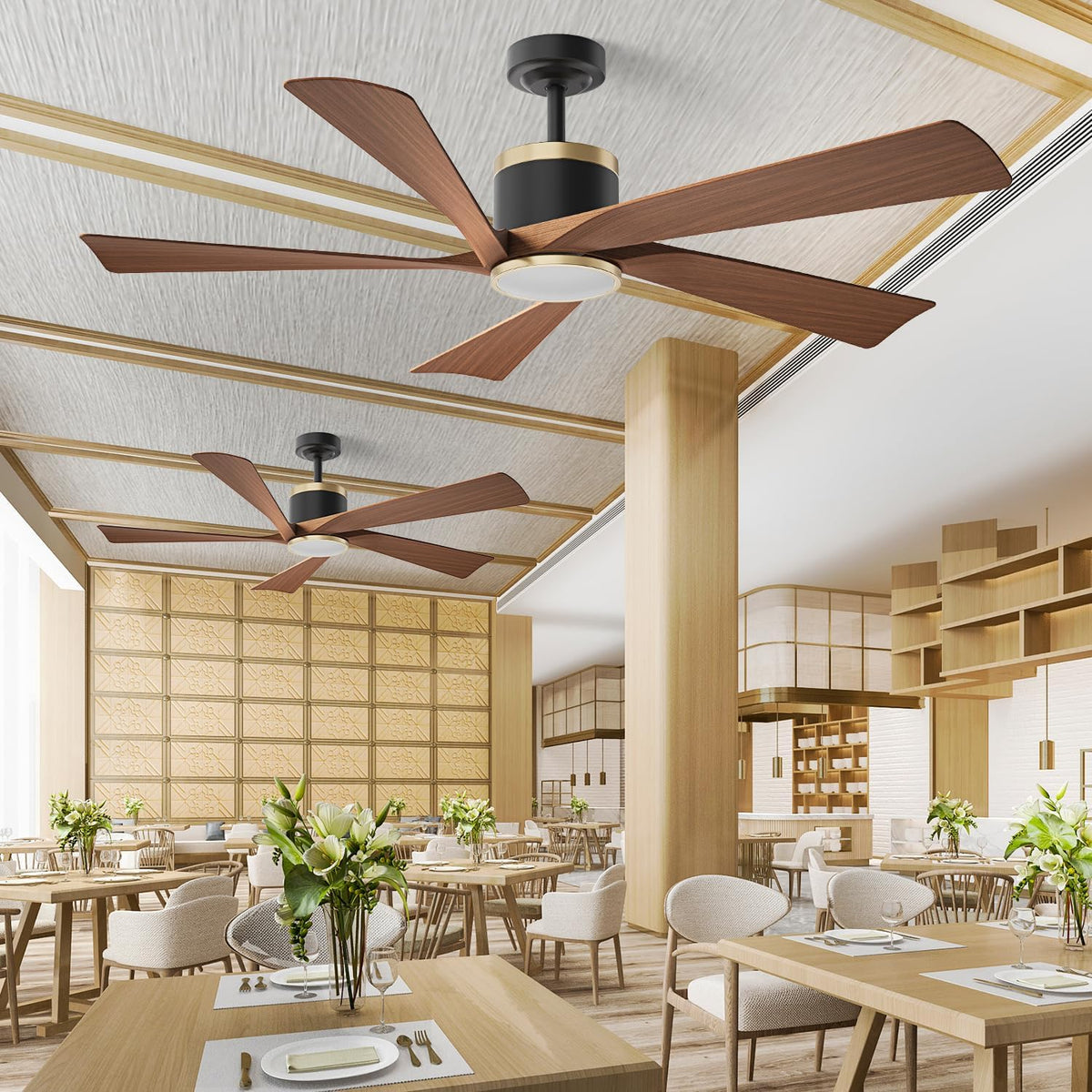 TXCSLY 52" Modern Walnut Ceiling Fan with Light & Remote, Indoor/Out...