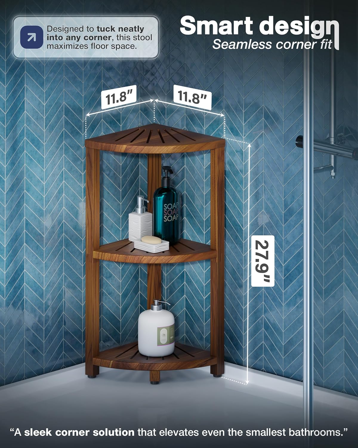 BLUEWEST 3-Tier Wooden Corner Shower Caddy Organizer with Anti-Slip Feet (Aca...