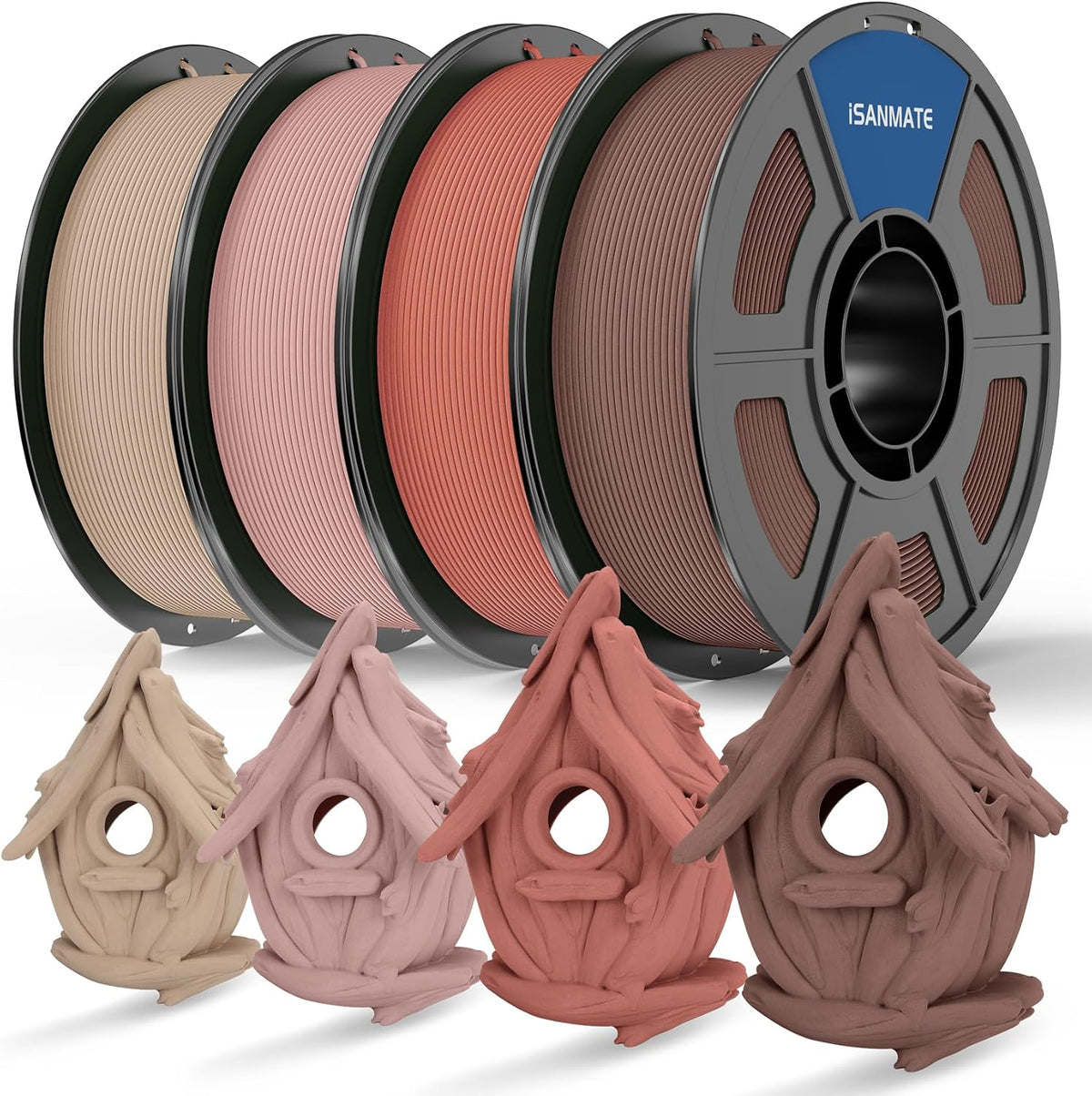 iSANMATE Wood PLA Filament 1.75mm 4 * 1KG Spool Bundle for FDM 3D Printing