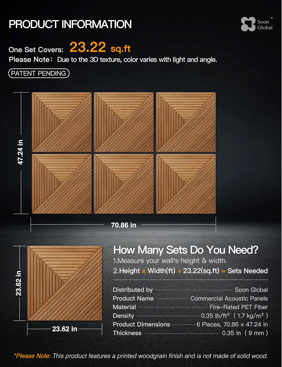 Soon Global Acoustic Wall Panels, Fire Retardant, Arcadian Vortex
