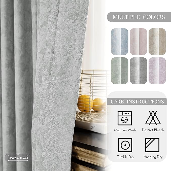 Beauoop Grey Floral Jacquard Blackout Curtains 84 Inches Long